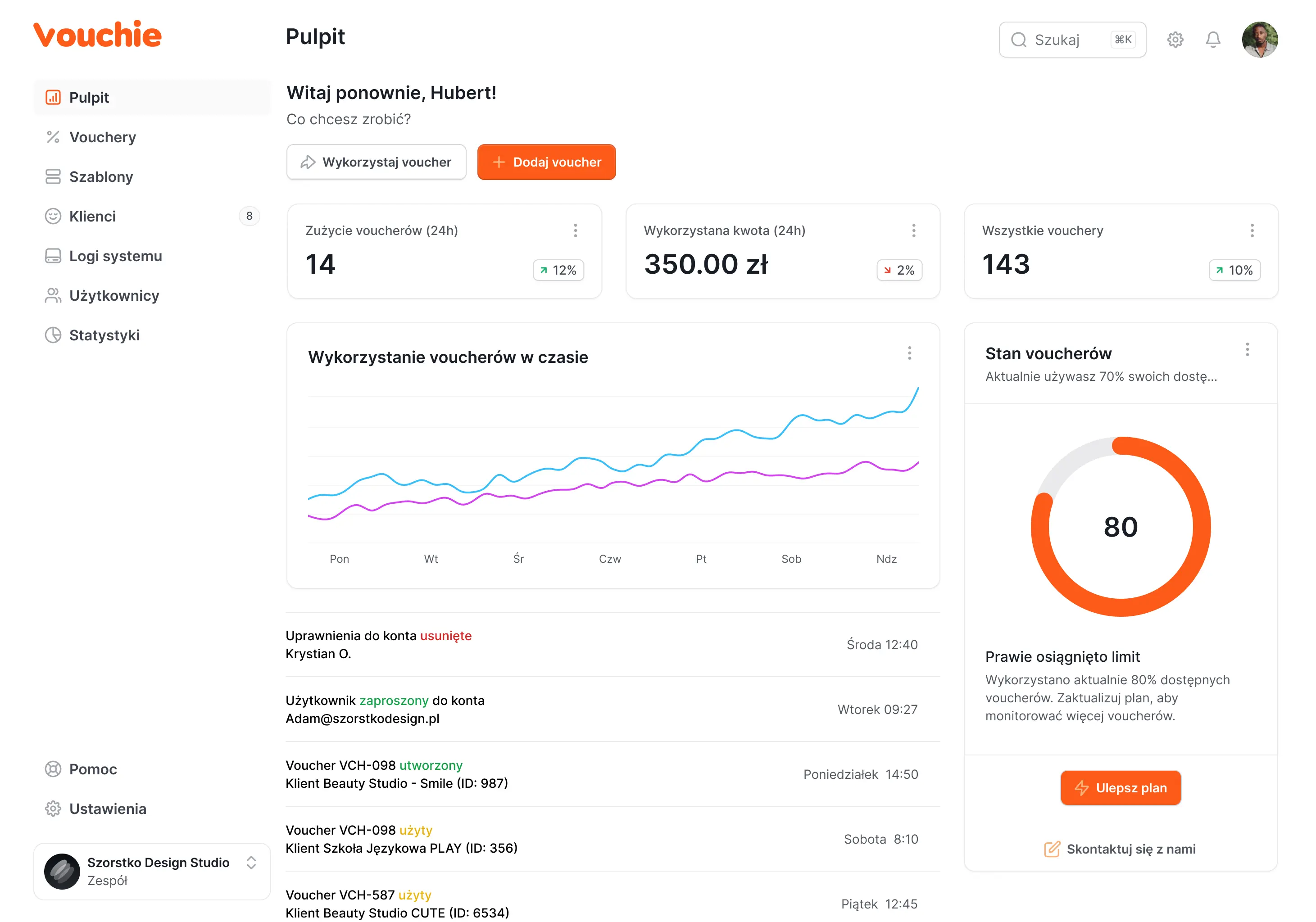 Panel zarządzania voucherami